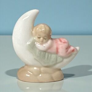 24 Porcelain Sleeping Baby on Crescent Moon Figurine Pastel 3" Party Favors